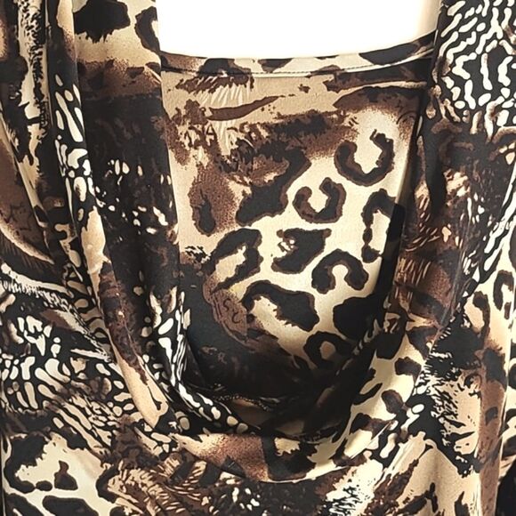 Notations Brown & Beige Animal Print Tunic with Long Cowl Neck, Size 1X - Picture 4 of 10
